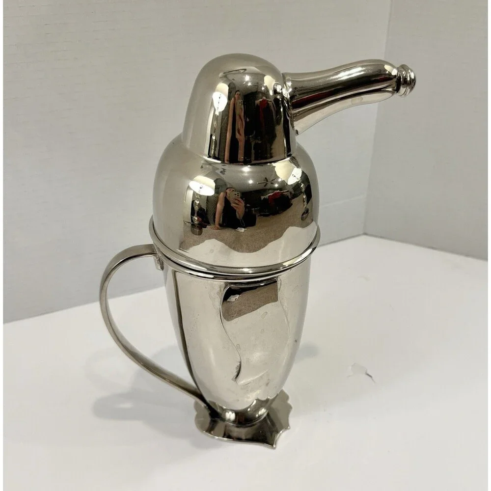 Vintage Restoration Hardware Penguin Cocktail Shaker Stainless Steel Barware